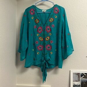 Umgee Turquoise Blouse Size Large